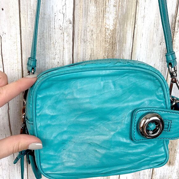 PRADA Pavone Blue Nappa Antique Leather Crossbody Camera Bag Zip Handheld RARE - Picture 9 of 12